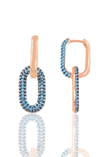 Gümüş rose akuamarin taşlı sallantılı trend küpe SGTL12113MAVI