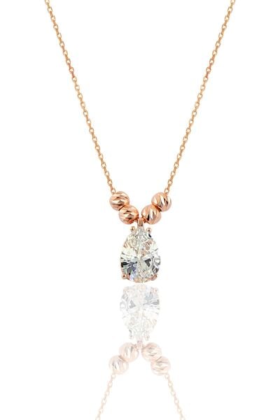 Gümüş rose zirkon taşlı dorica damla kolye ve çengelli küpe seti  SGTL11417BEYAZ