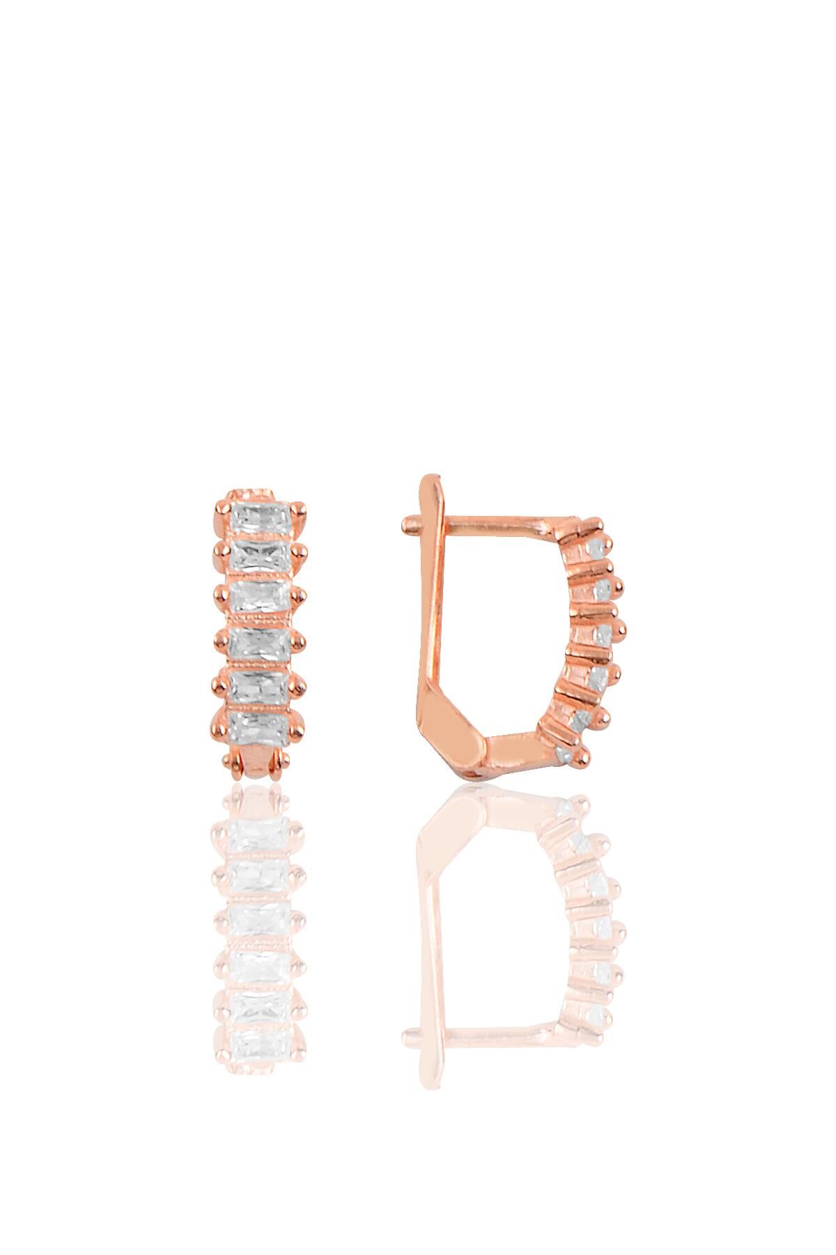 Gümüş Baget taşlı rose j küpe modeli küpe SGTL10120ROSE