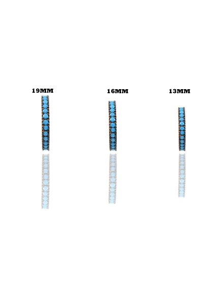 Gümüş rose turkuaz taşlı üç boydan oluşan halka küpeler SGTL11556MAVI