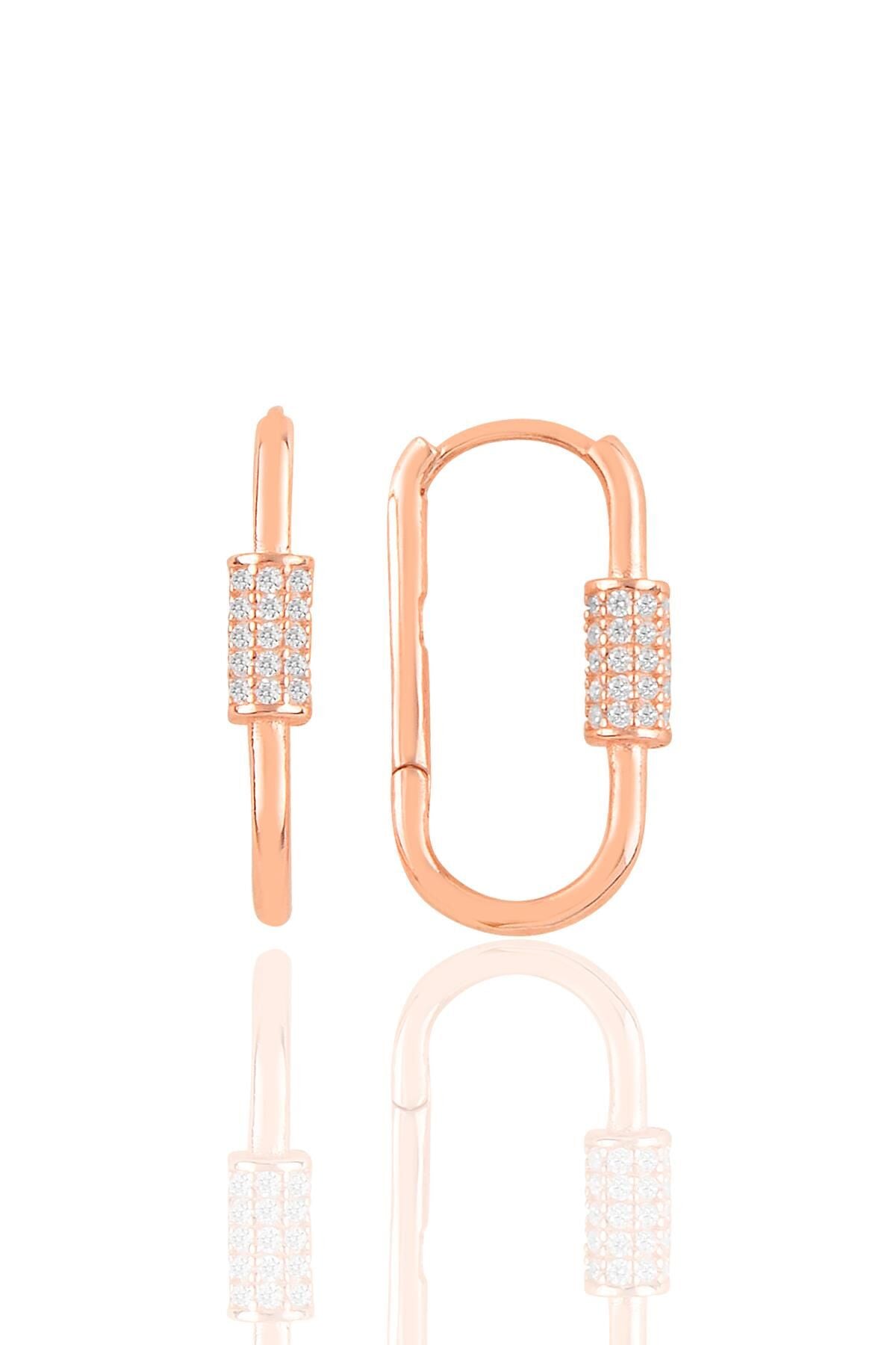 Gümüş rose zirkon taşlı  tasarım küpe SGTL10883ROSE