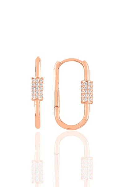 Gümüş rose zirkon taşlı  tasarım küpe SGTL10883ROSE
