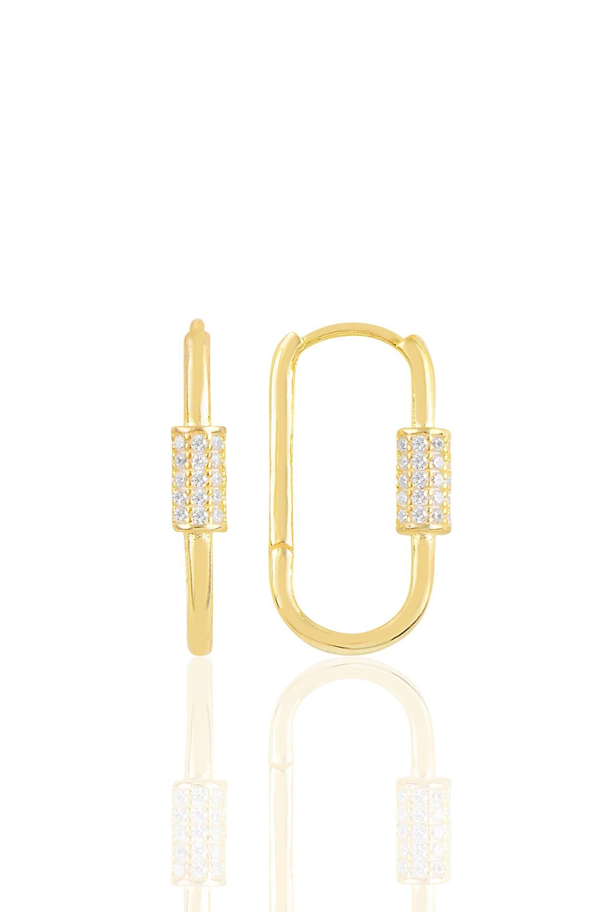 Gümüş altın yaldızlı zirkon taşlı  tasarım küpe SGTL10883GOLD