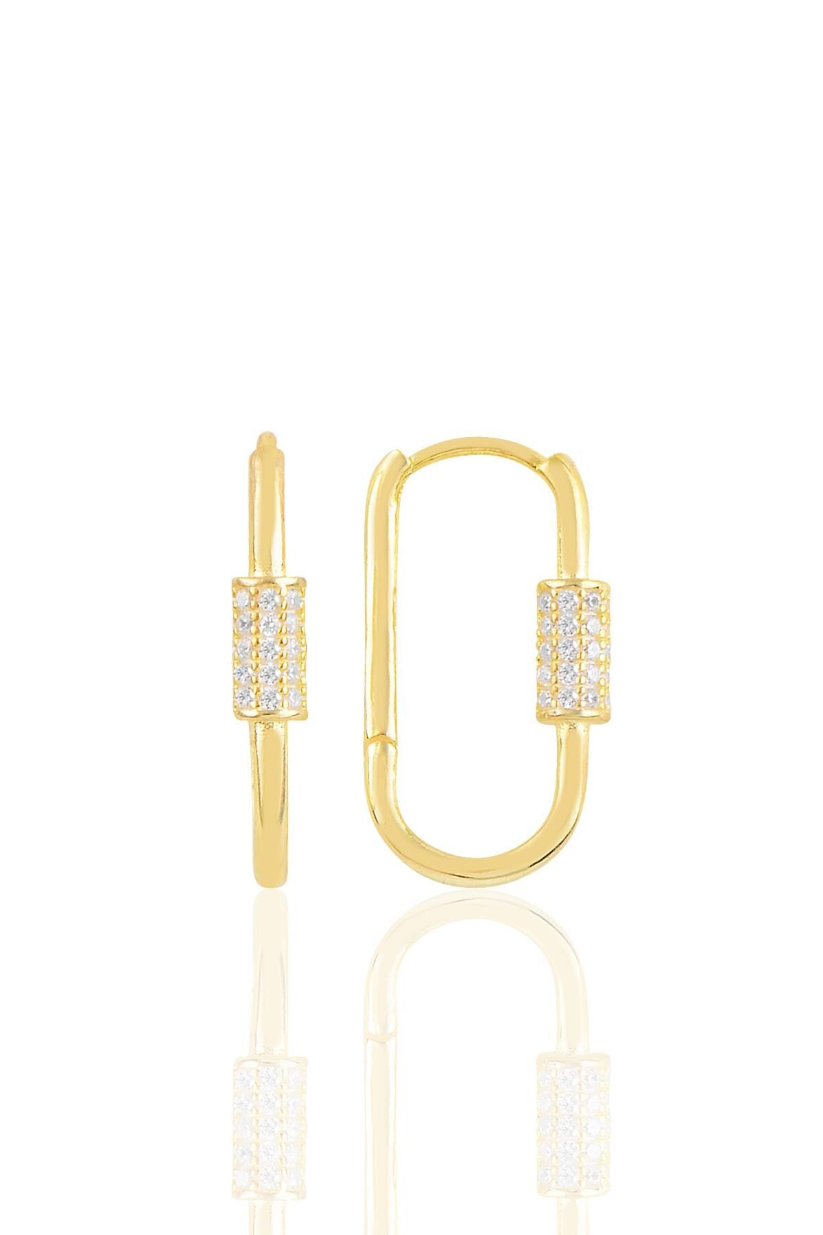 Gümüş altın yaldızlı zirkon taşlı  tasarım küpe SGTL10883GOLD
