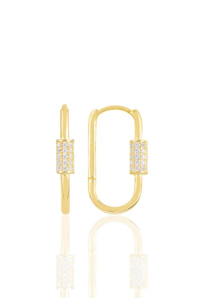 Gümüş altın yaldızlı zirkon taşlı  tasarım küpe SGTL10883GOLD