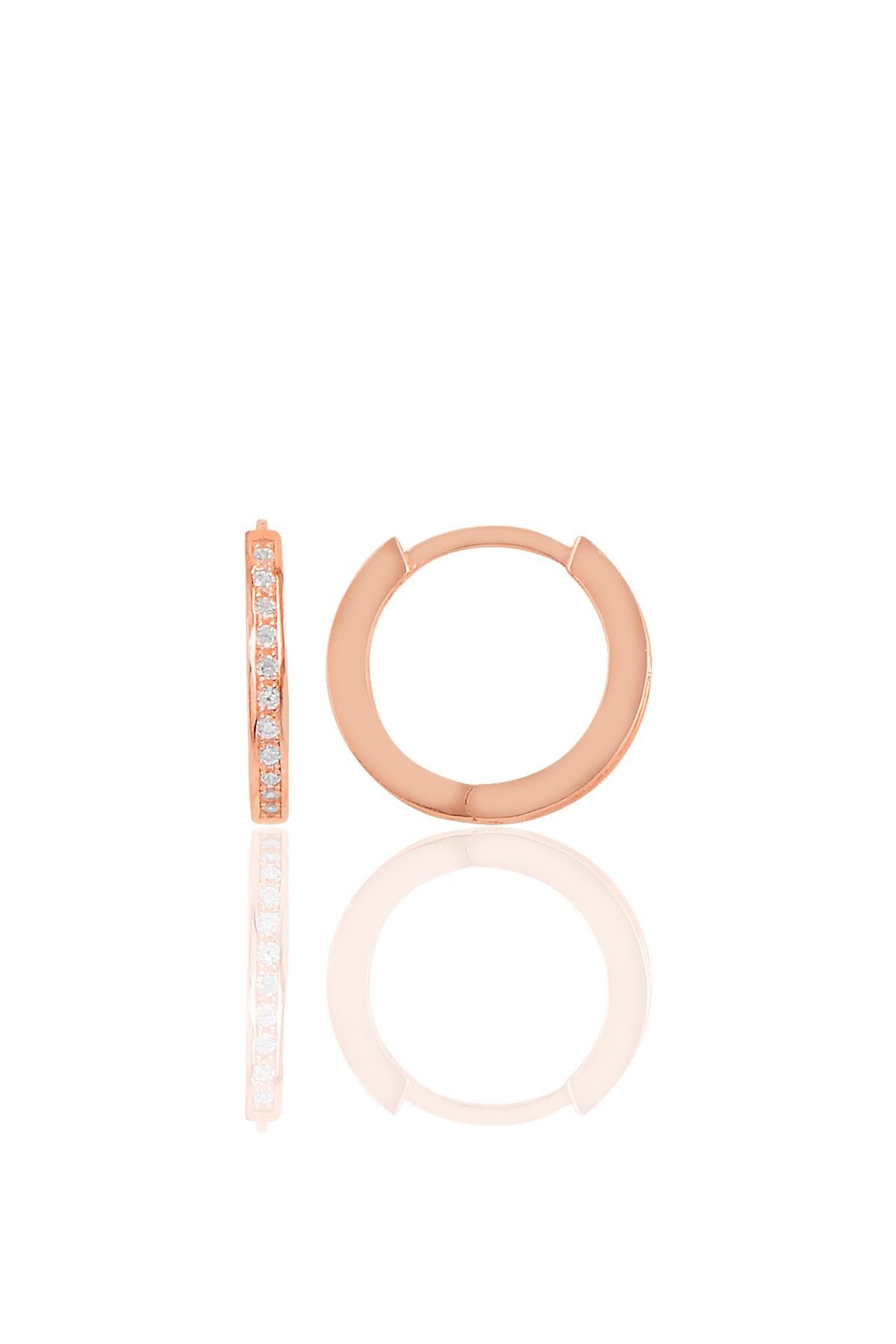 Gümüş rose 14 mm yeni tamtur halka küpe SGTL10882ROSE
