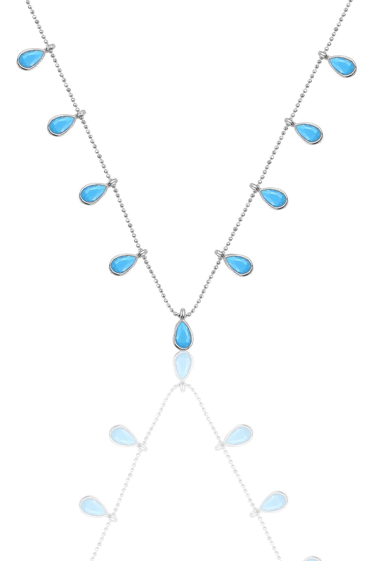 Gümüş rodyumlu turkuaz taşlı damla modeli kolye SGTL10130RODAJ