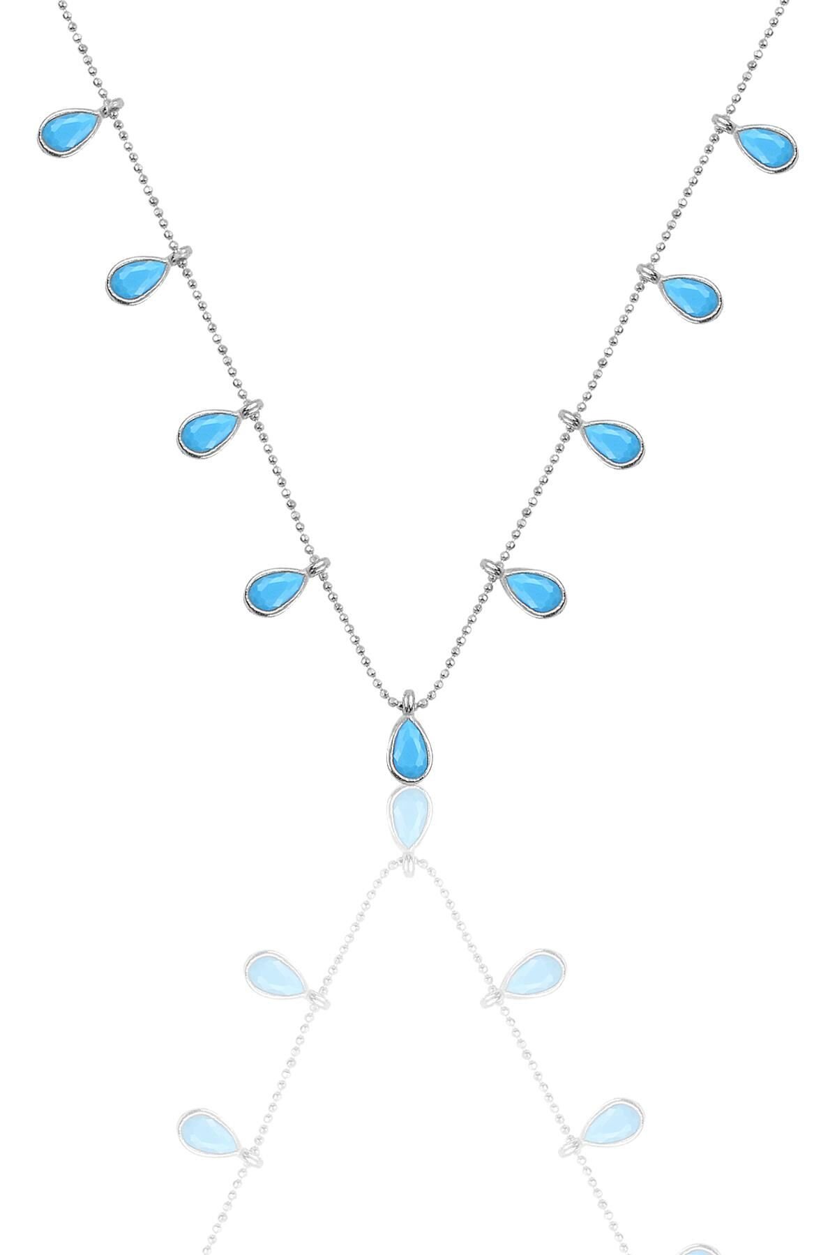 Gümüş rodyumlu turkuaz taşlı damla modeli kolye SGTL10130RODAJ