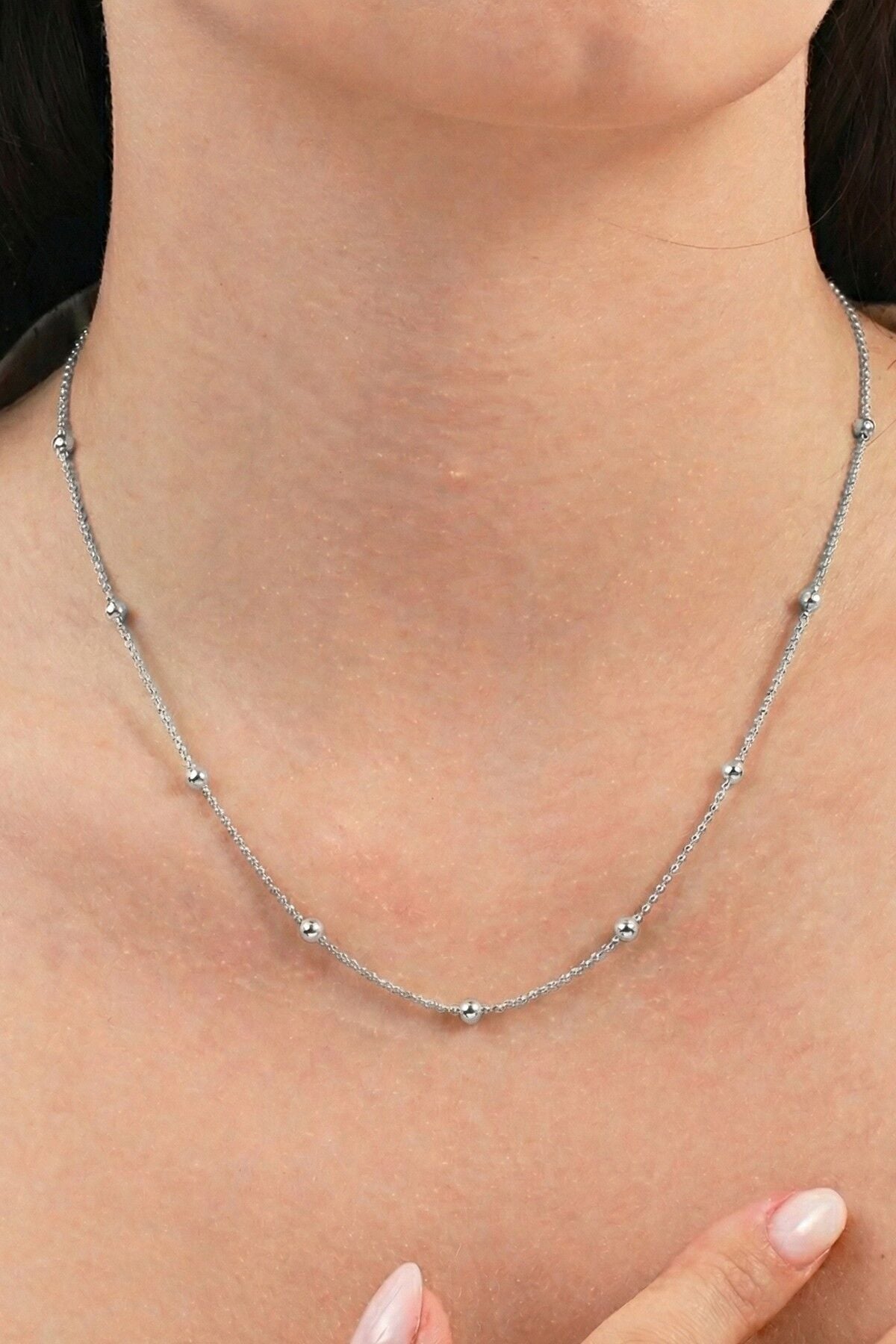 925 Ayar Gümüş Zincir Rodyum Kaplama Gold İtalyan Hepsi Top Top Zincir Kolye SGTL13316RODAJ