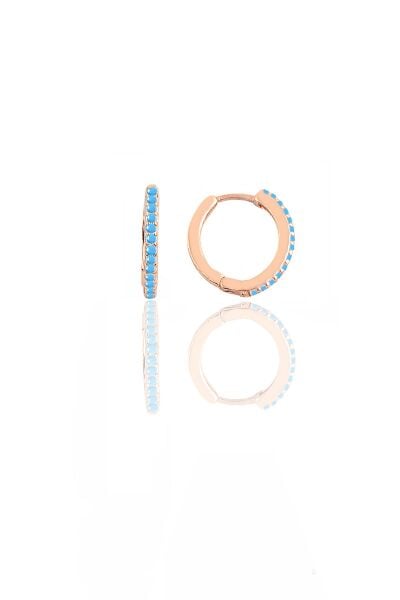 Gümüş rose turkuaz taşlı 12 mm halka küpe  SGTL11742ROSE