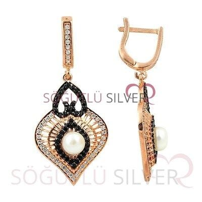 Rose inci ve zirkon taşlı üçlü set set8469