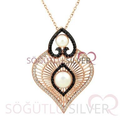 Rose inci ve zirkon taşlı üçlü set set8469