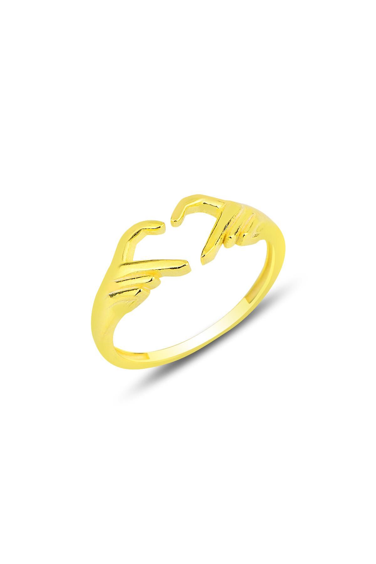 Gümüş altın yaldızlı kalp işareti eller ayarlamalı yüzük SGTL12160GOLD