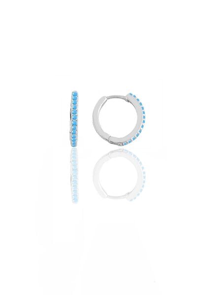 Gümüş rodyumlu turkuaz taşlı 12 mm halka küpe  SGTL11742RODAJ