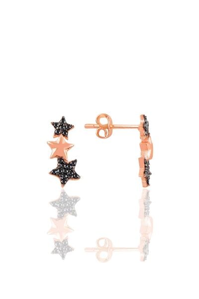 Gümüş rose siyah taşlı  yıldız küpe SGTL10881SYH