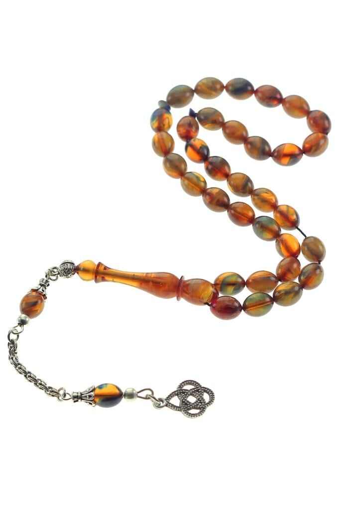 Renkli hareli ateş kehribar tesbih SGTL8406