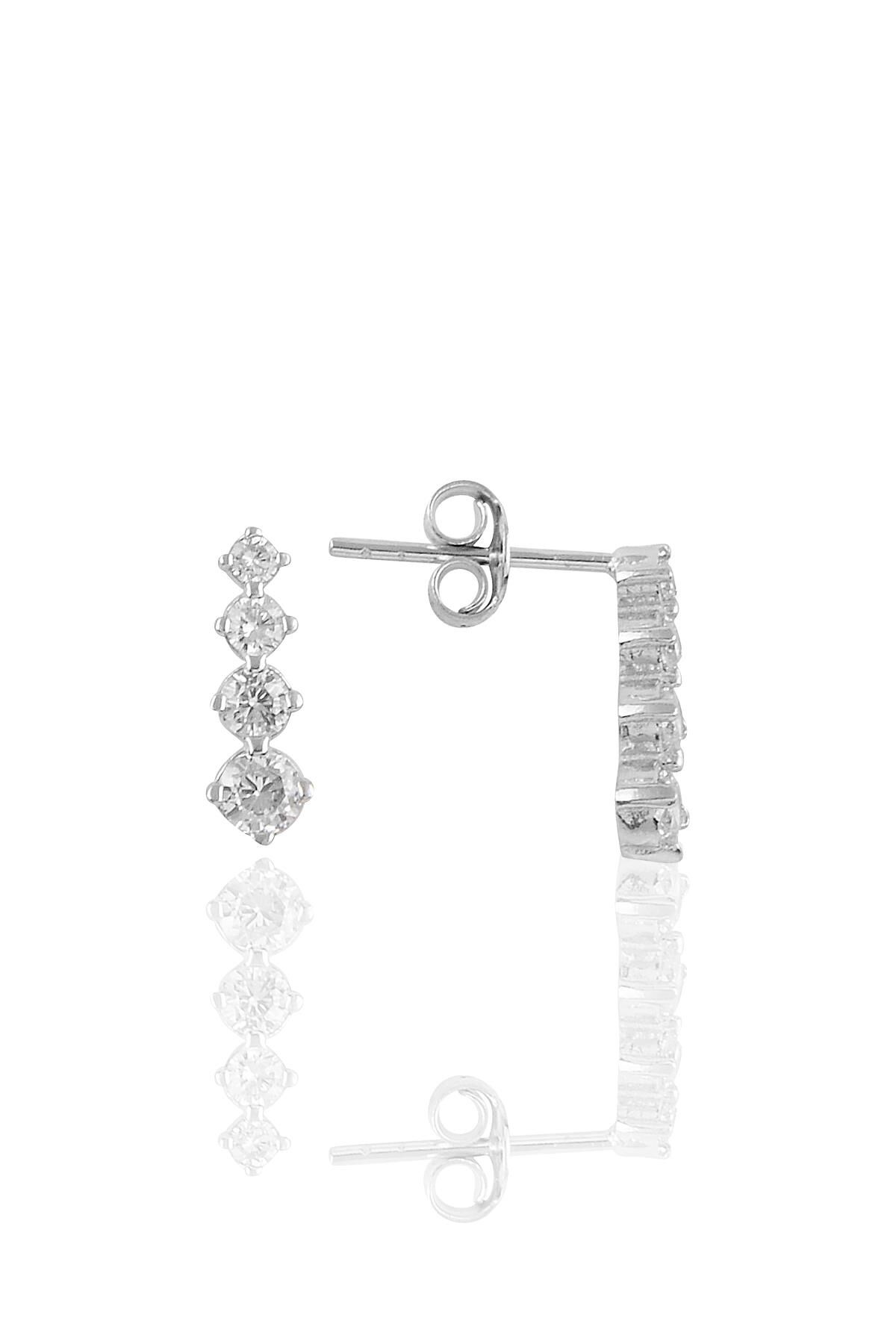 Gümüş rodyumlu pırlanta modeli zirkon taşlı çivili ışıltı küpe SGTL10880RODAJ