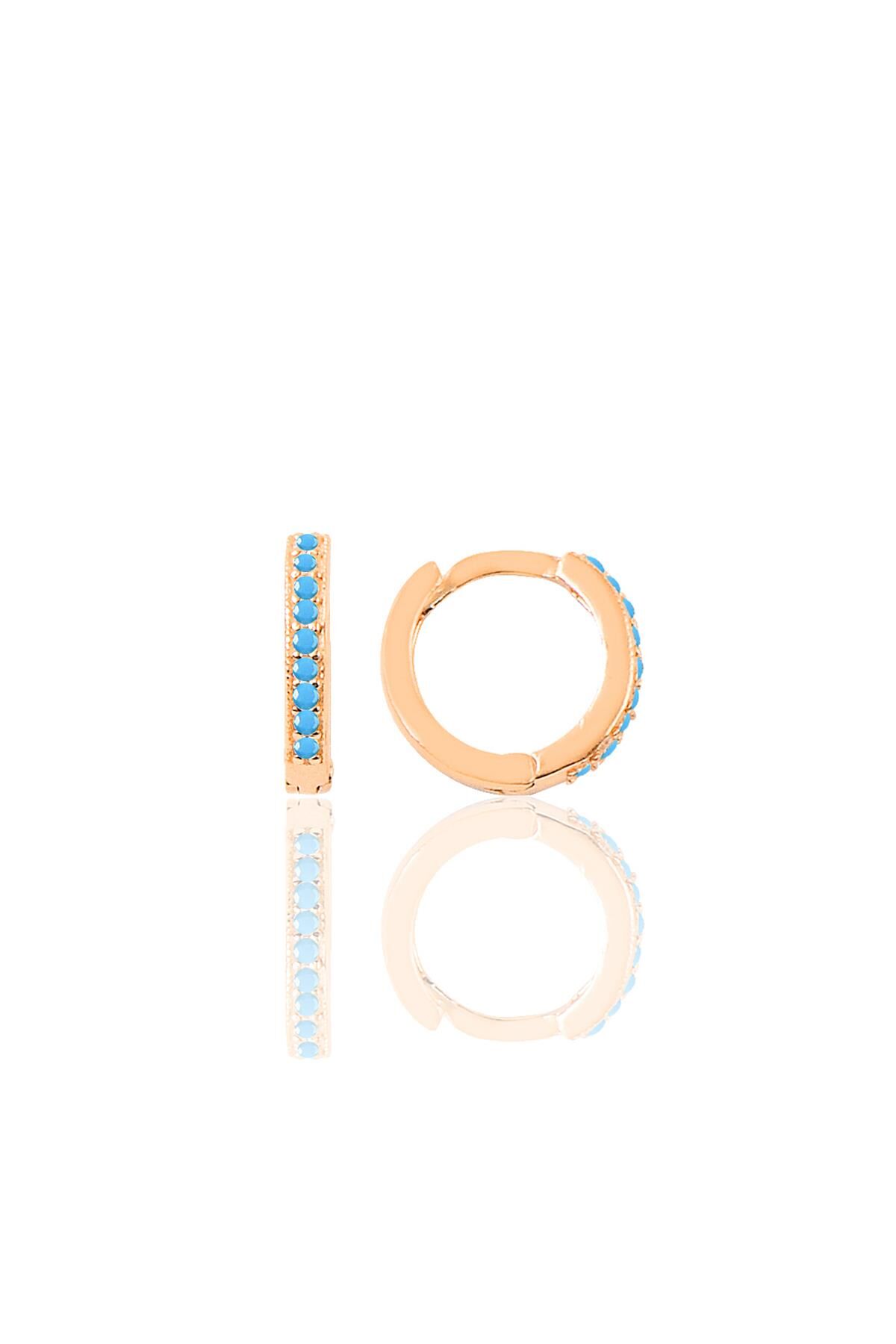 Gümüş rose turkuaz taşlı 11 mm halka küpe Tragus Piercing Helix Kıkırdak Küpesi SGTL11741ROSE