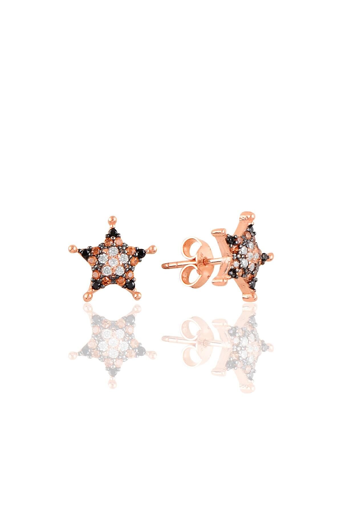 Gümüş rose zirkon taşlı star küpe SGTL10879RNK