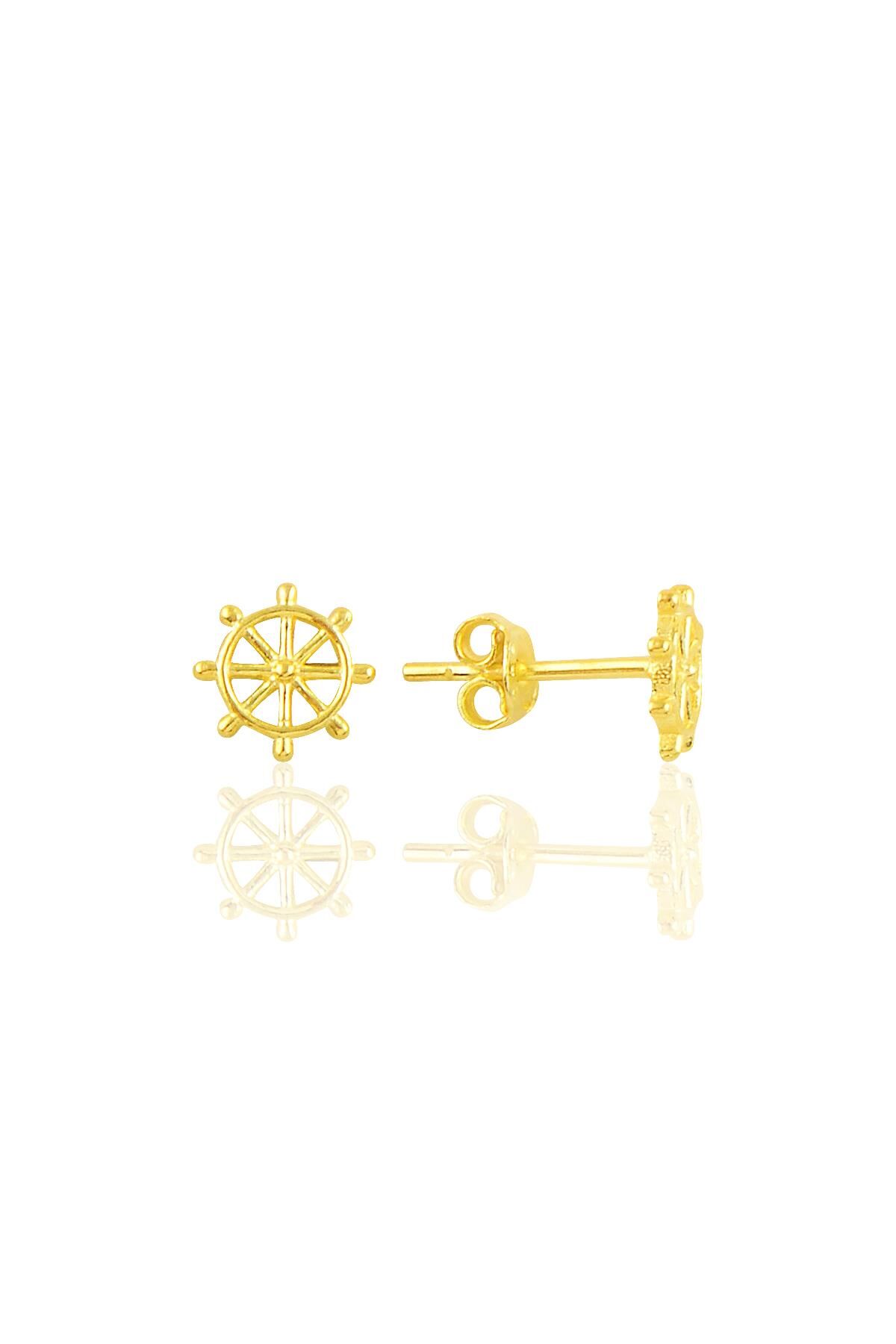 Gümüş altın yaldızlı gemi dümeni küpe SGTL10877GOLD