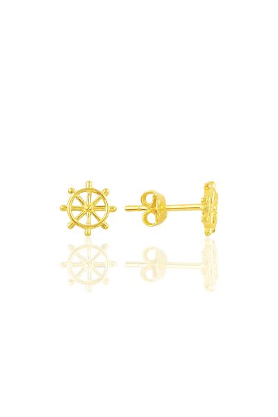 Gümüş altın yaldızlı gemi dümeni küpe SGTL10877GOLD