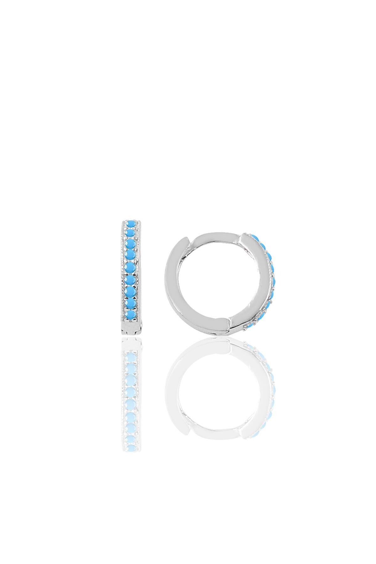 Gümüş rodyumlu turkuaz taşlı 11 mm halka küpe Tragus Piercing Helix Kıkırdak Küpesi SGTL11741RODAJ