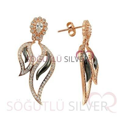 Rose siyah rodaj ve zirkon taşlı üçlü set set8465