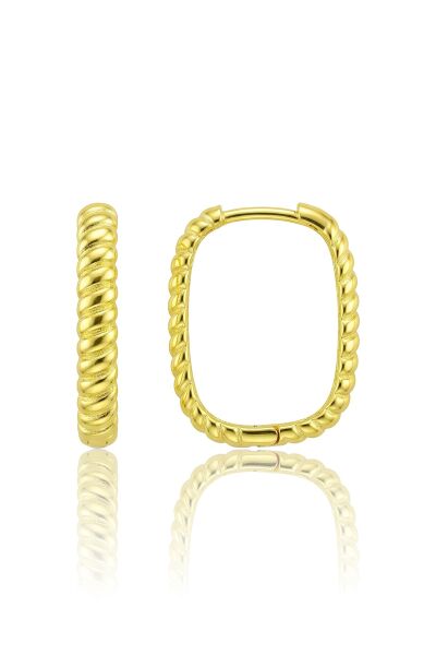 925 Ayar Gümüş Küpe Burgu Dikdörtgen Küpe - 14 Ayar Altın Kaplama Geometrik Geçmeli Küpe SGTL13327GOLD