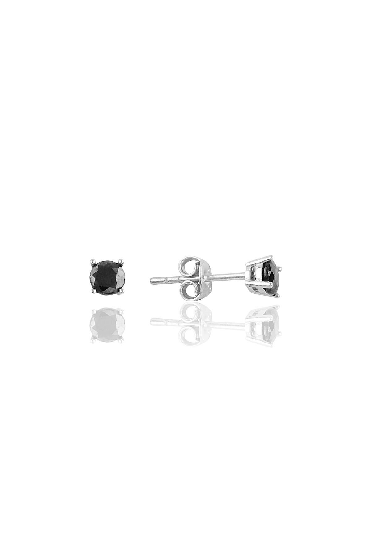 Gümüş rodyumlu 4 mm siyah tek taş küpe SGTL10876SYH