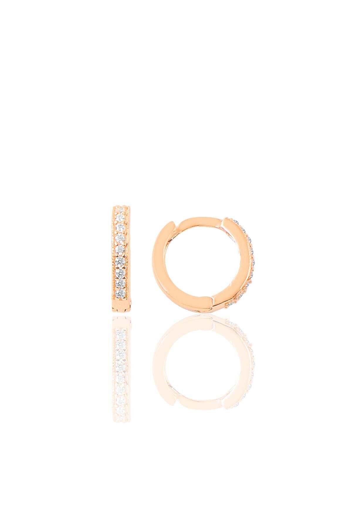 Gümüş rose zirkon taşlı 11 mm halka küpe Tragus Piercing Helix Kıkırdak Küpesi SGTL11740ROSE