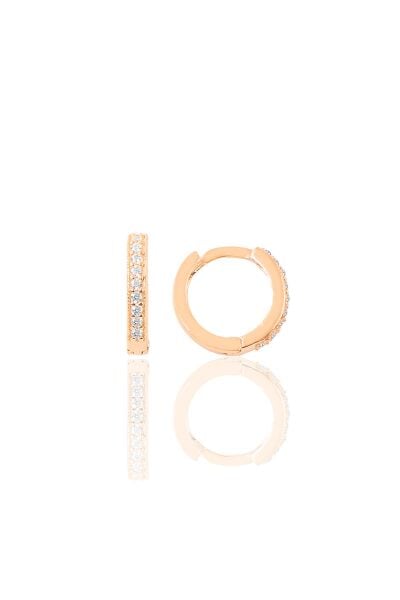 Gümüş rose zirkon taşlı 11 mm halka küpe Tragus Piercing Helix Kıkırdak Küpesi SGTL11740ROSE