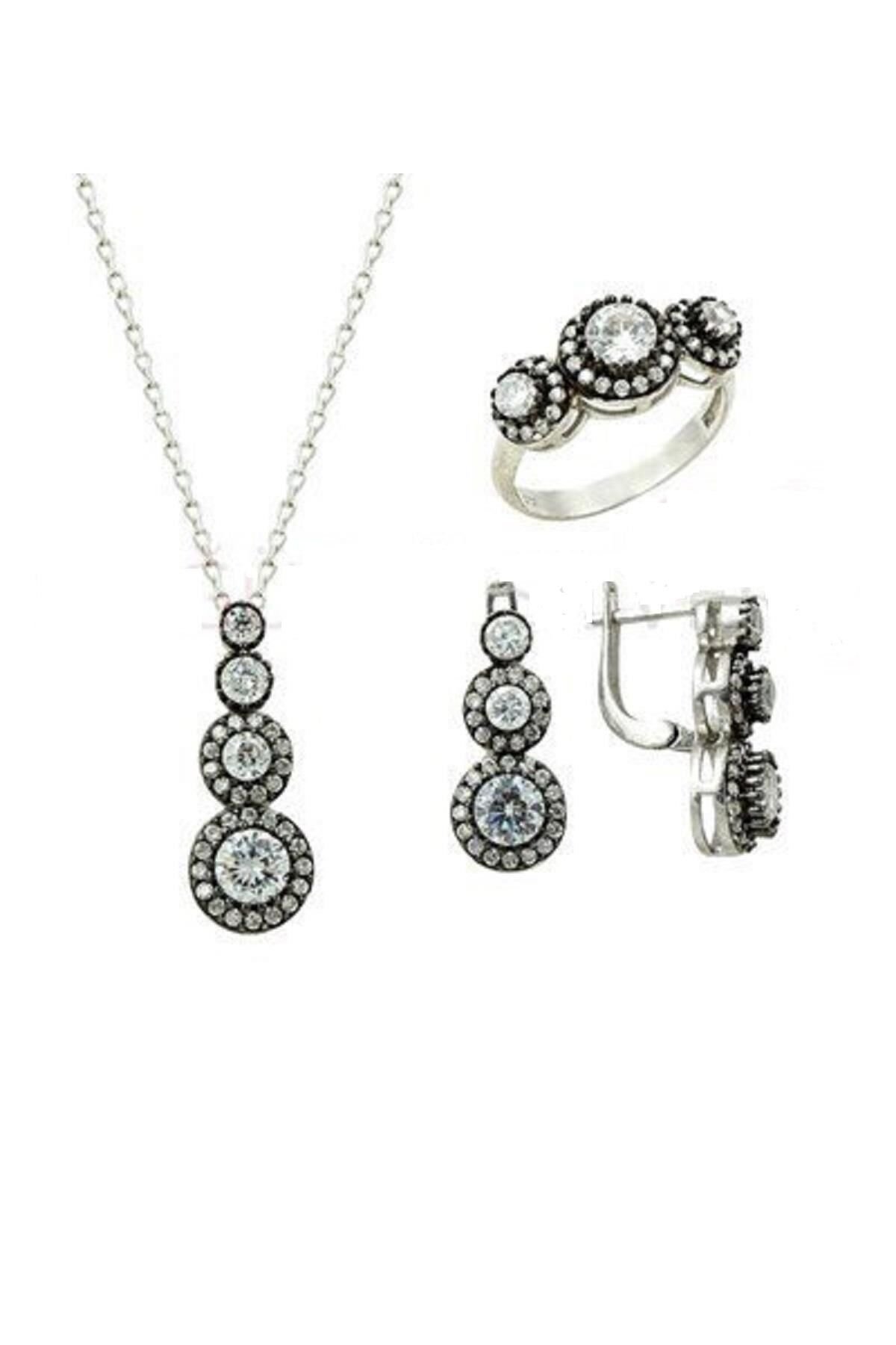 Tria elmas montürlü rodyumlu üçlü set set8463
