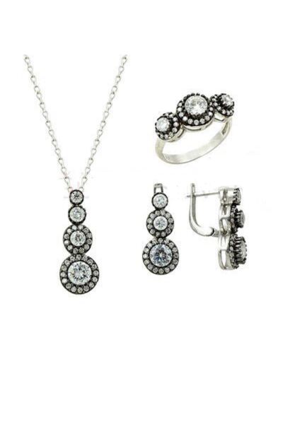 Tria elmas montürlü rodyumlu üçlü set set8463