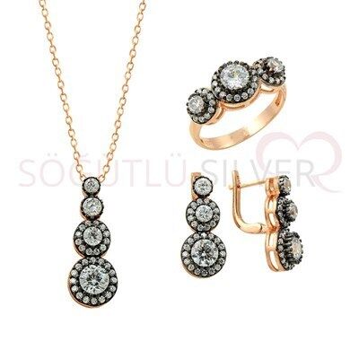 Tria elmas montürlü rose üçlü set set8462