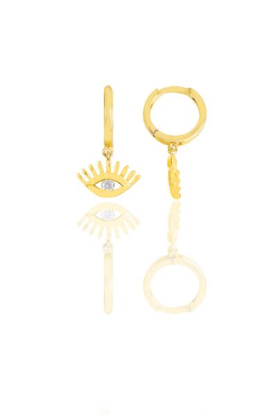 Gümüş altın yaldızlı zirkon taşlı kirpikli göz küpe SGTL11549GOLD