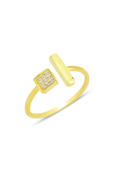 Gümüş altın yaldızlı zirkon taşlı üstten ayarlanabilir küp modeli yüzük SGTL12223GOLD