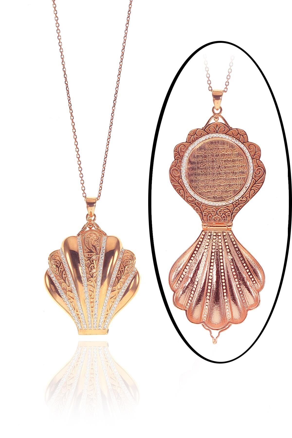 Gümüş rose ayetel kürsü midye kapaklı kolye SGTL8991