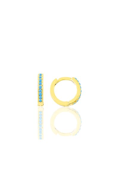 Gümüş altın yaldızlı turkuaz taşlı 10 mm halka küpe Tragus Piercing Helix Kıkırdak Küpesi SGTL11739GOLD