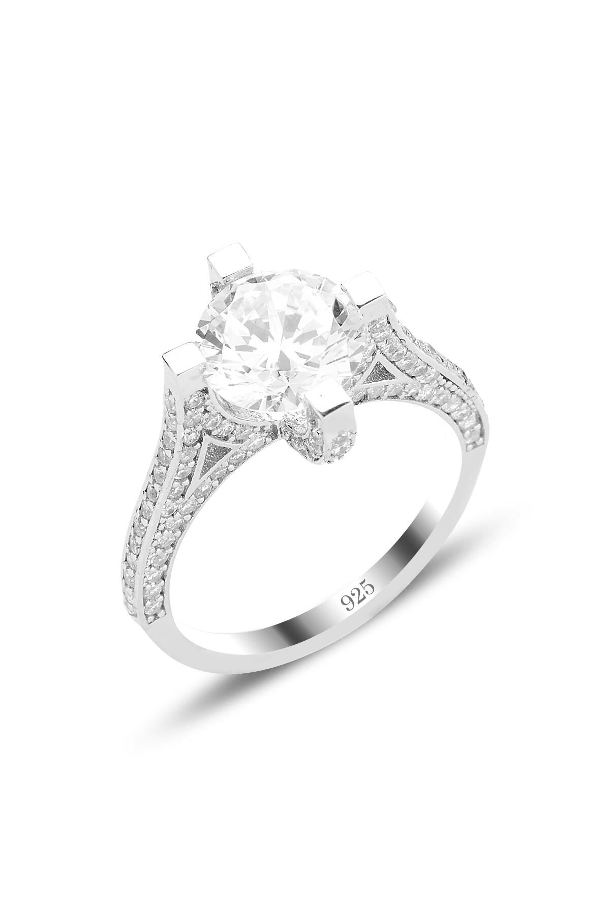 Gümüş rodyumlu star kesim zirkon taşlı kraliçe yüzük SGTL12527RODAJ