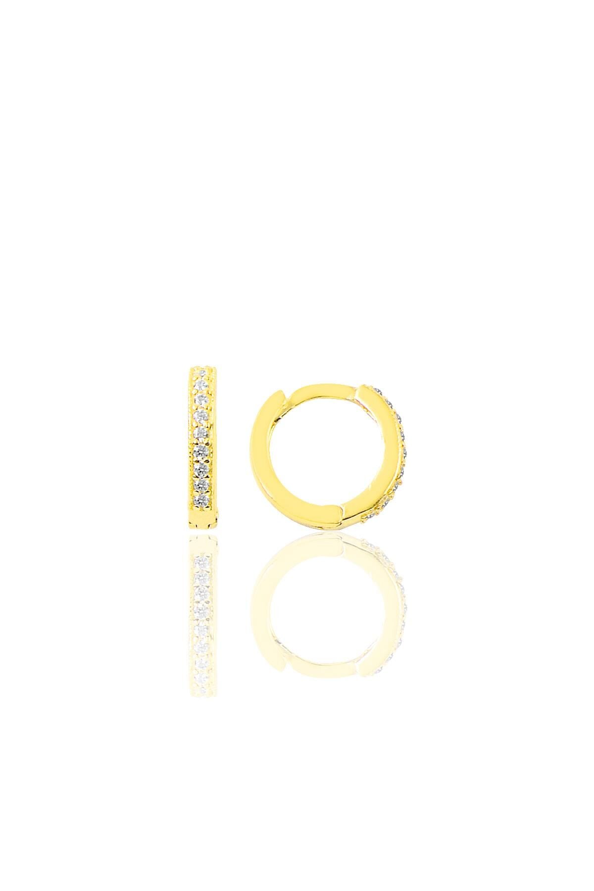 Gümüş altın yaldızlı zirkon taşlı 10 mm halka küpe Tragus Piercing Helix Kıkırdak Küpesi SGTL11738GOLD