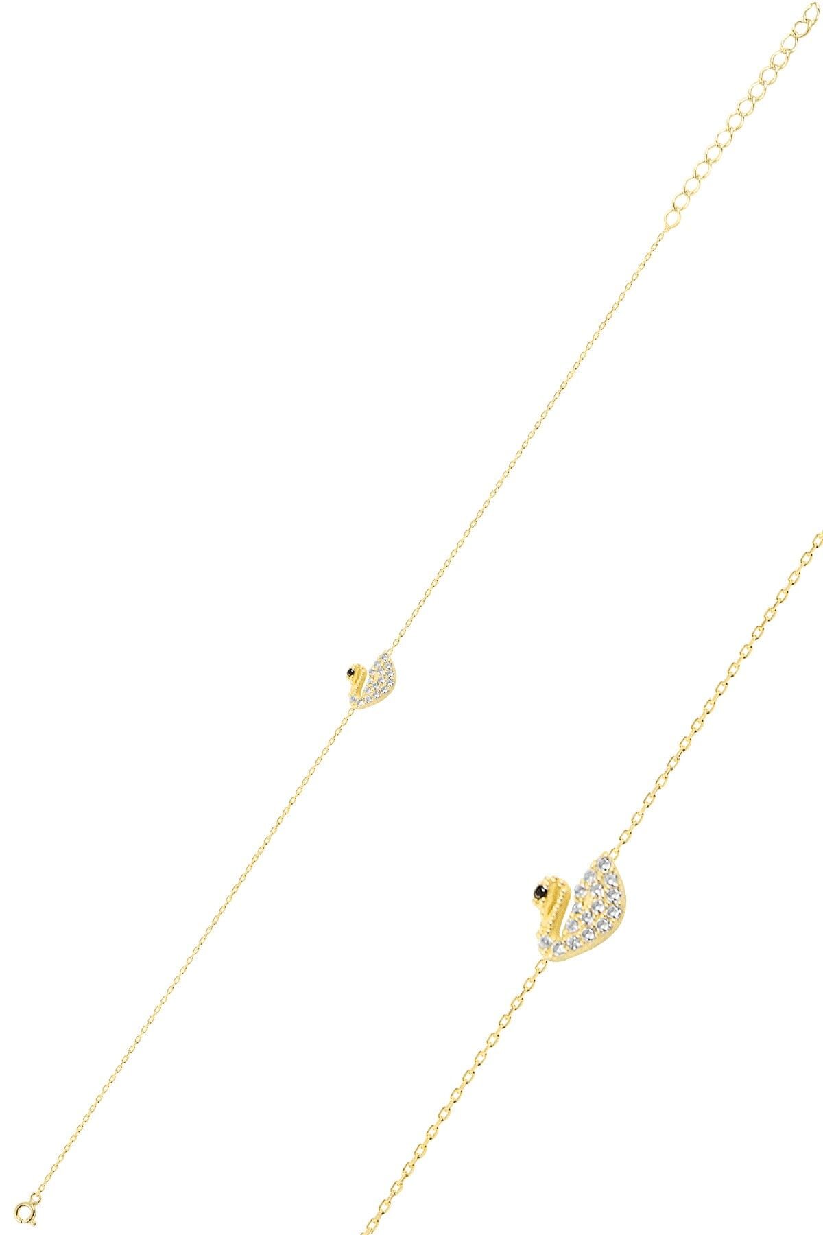 Gümüş altın yaldızlı zirkon taşlı kuğu modeli bileklik SGTL12821GOLD