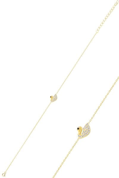 Gümüş altın yaldızlı zirkon taşlı kuğu modeli bileklik SGTL12821GOLD