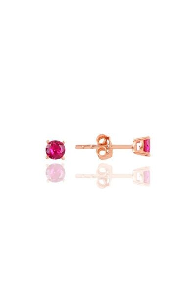 Gümüş rose 4 mm  fuşya tek taş küpe SGTL10874KRM