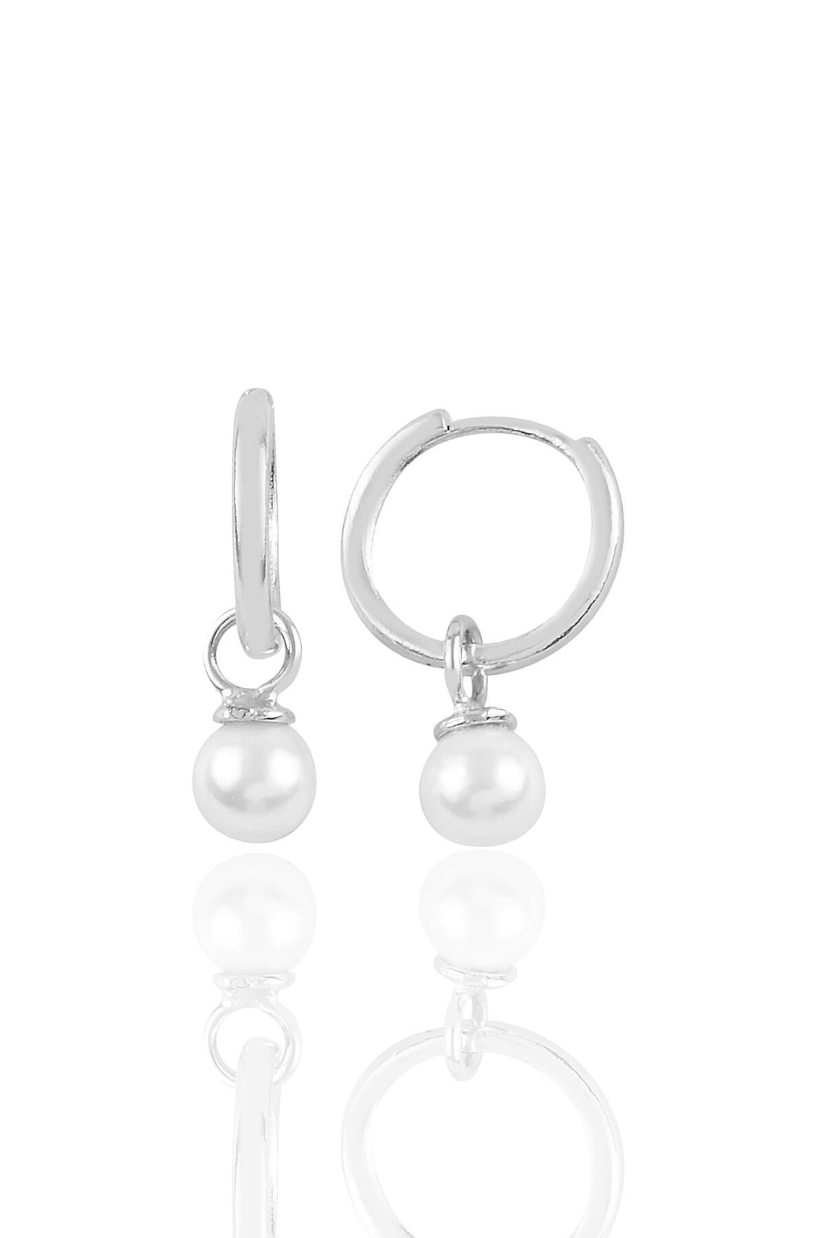 Gümüş rodyumlu 14 mm incili halka küpe SGTL10873RODAJ