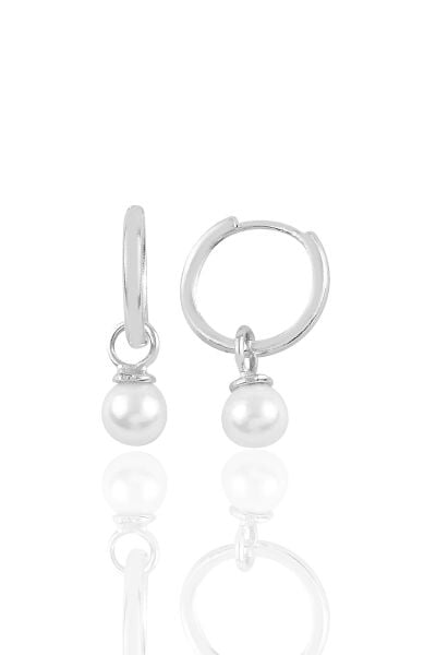 Gümüş rodyumlu 14 mm incili halka küpe SGTL10873RODAJ