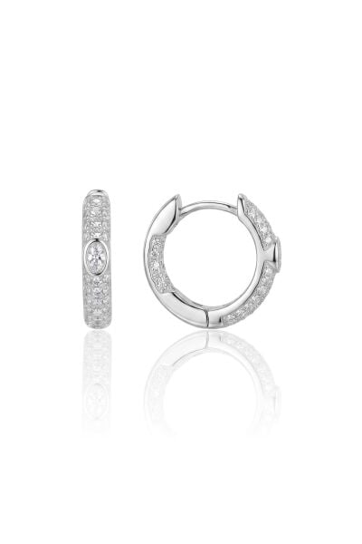 925 Ayar Gümüş Küpe Rodyumlu Oval Kesim Taşlı Halka Küpe - Zirkon Taşlı Huggie Kadın Küpe SGTL13484RODAJ