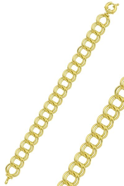 925 Ayar Gümüş Samanyolu Bileklik -  Altın Kaplama Halka Geçmeli İtalyan Tasarım Künye SGTL13335GOLD