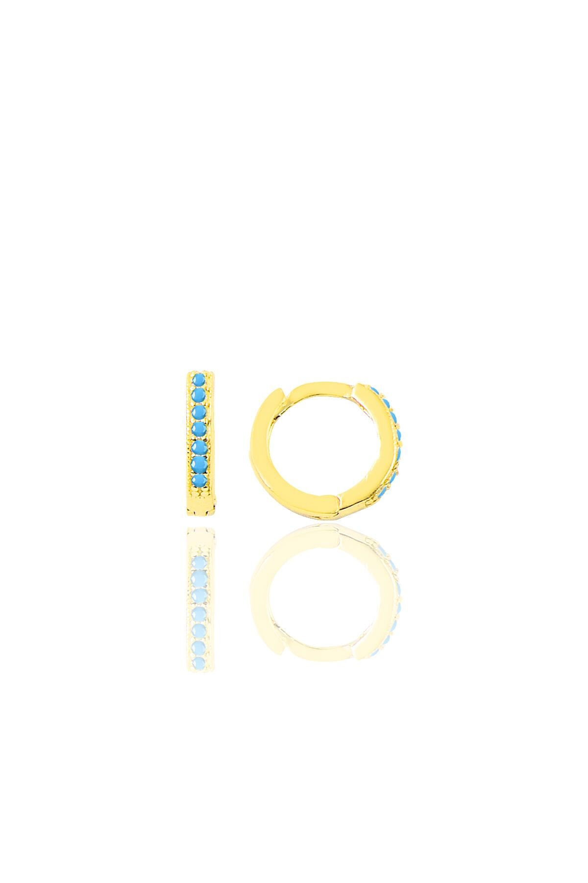 Gümüş altın yaldızlı turkuaz taşlı 9 mm halka küpe Tragus Piercing Helix Kıkırdak Küpesi SGTL11737GOLD