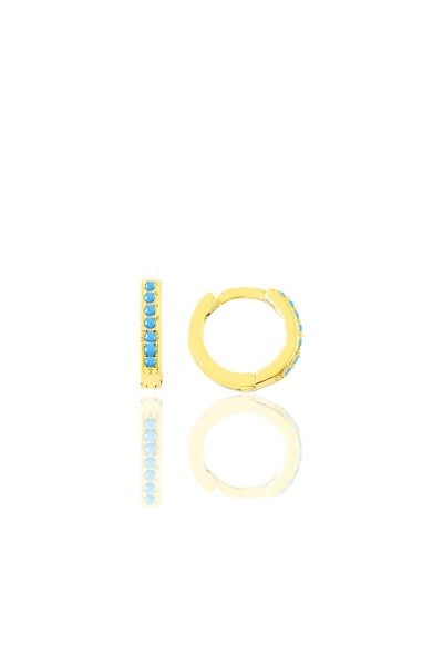 Gümüş altın yaldızlı turkuaz taşlı 9 mm halka küpe Tragus Piercing Helix Kıkırdak Küpesi SGTL11737GOLD