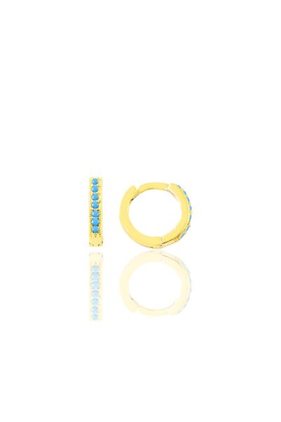Gümüş altın yaldızlı turkuaz taşlı 9 mm halka küpe Tragus Piercing Helix Kıkırdak Küpesi SGTL11737GOLD